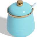 12oz Sugar Bowl with Lid and Spoon,Simple Ceramic Sugar Jar Sugar Container Sugar Dispenser Coffee Bar Accessories, Modern Kitchen Countertop Canisters, Turquoise