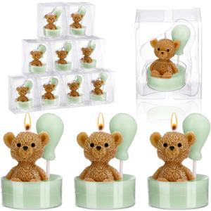 MTLEE 20 Set Bear Baby Shower Candles Favors for Guests, Soy Wax Bear with Balloon Shaped Candles Bulk for Boys Girls Gender Reveal Baby Shower Party Return Gifts(Sage Green)