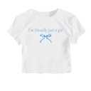 RoseSeek Girl's Letter Bow Graphic Tees Short Sleeve Crewneck Cute Shirts for Teen Girls Trendy Blue and White 10Y (White)