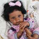 WOOROY Realistic Reborn Baby Doll Black Girl 18 Inch African American Newborn Baby with Soft Body, Lifelike Handmade Real Life Adorable Gift with Accessories for Kids Age 3+