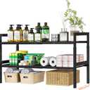 Under Sink Organizer and Storage 16.5"-30.7" Expandable Length, Adjustable Height Max 16.7" Under Sink Shelf 2 Tier with Removable ABS Panels Metal Frame for Bathroom Kitchen Pantry Cabitnet Pot Pan