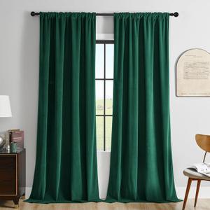 Joydeco Dark Green Velvet Curtains 84 inch Length 2 Panels Burg Set, Luxury Rod Pocket Thermal Insulated Window Blackout Curtain, Room Darkening Drapes for Living Dining Room Bedroom Privacy (52"W x 84"L (Pack of 2), Rod Pocket | Dark Green)