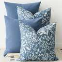 Komollocoe Decorative Throw Pillow Covers Set of 4 Modern Boho Couch Pillow Covers for Sofa Living Room Bed Home Decor(Botanical Blue, 18" x 18" (Pack of 4))