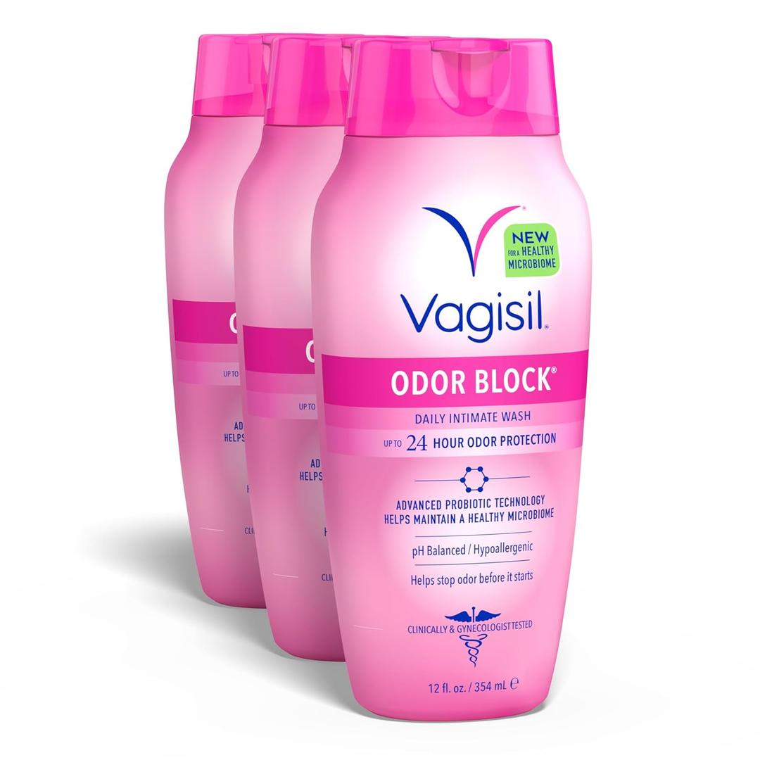Vagisil Feminine Wash for Intimate Area Hygiene, Odor Block, Gynecologist Tested, Hypoallergenic, 12 oz, (Pack of 3)