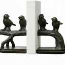 Comfy Hour 6.2" Black Birds on Branch Figurine Style Bookends, Rustic Antique Vintage Bird Statue Home Decor, Heavy Duty Animal Book Stoppers Pair
