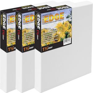 Creative Mark The Edge Deluxe Cotton 1-1/2" Deep Stretched Canvas for Painting, 8x8 Pack of 3, 14oz. Primed Weight, Universal Archival Priming, Medium Tooth, Frameless Artwork Canvas for Painters