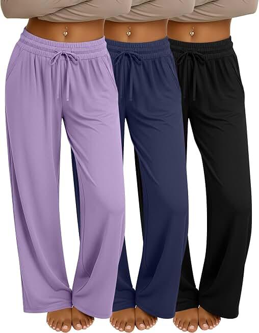 Neer 3 Pack Women's Wide Leg Sweatpants with Pockets | Yoga, Loose Fit, High Waist, Drawstring, Baggy, Casual, Stretch, Cozy, Fall, Walking, Working, Size 2X