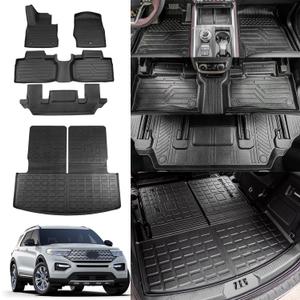 Rongtaod Floor Mats Compatible with 2020-2025 Ford Explorer 6 Seats Captain Chairs Trunk Liner Cargo Liner Cargo Mat Back Seat Cover 2024 Explorer Accessories (Trunk Mat with Backrest Mat+Floor Mats)