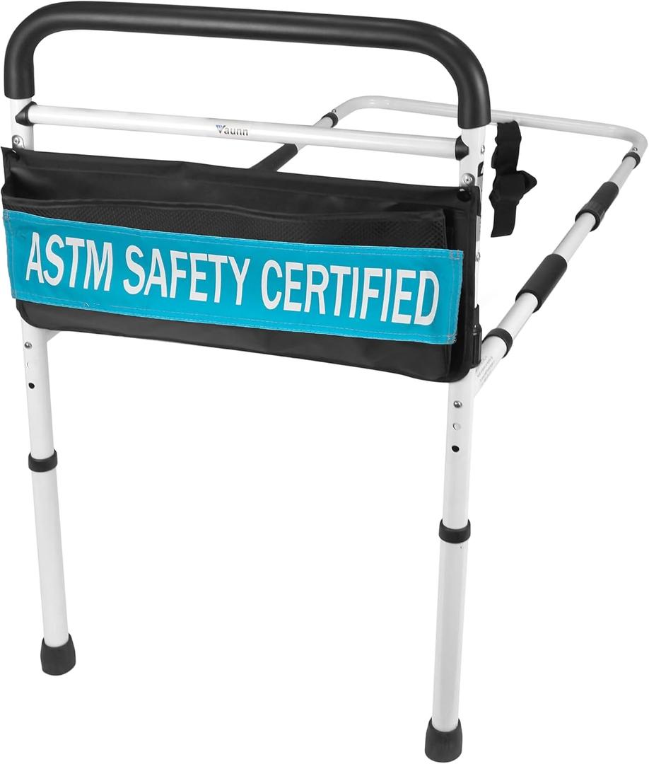 Vaunn Medical New Adjustable Bed Assist Rail Handle (Passed ASTM F318617 Safety Standard) and Hand Guard Grab Bar, Bedside Safety and Stability (Tool-Free Assembly) (Large, White)