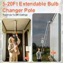 5-20FT Telescoping Light BulExtendable Pole, 26FT Reach with Bulb Gripper & Removal Tool, Upgraded Extension Pole with Flip-Lock & Screw Lock Design