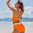 AI'MAGE Women's High Waisted Bikini Sets Tummy Control Swimsuits 2026 Two Piece Bathing Suits Color Block Halter Swim Suits (Orange, L)