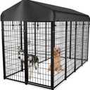 PawGiant Dog Kennel Outside with Roof, 8'x6'x4' Outdoor Dog Kennels for Large Dogs, Heavy Duty Welded Dog Crate Playpen with UV-Resistant Waterproof Cover