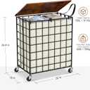 Laundry Basket with Wheels, Heavy Duty Laundry Sorter 2 Sections, 120L (32Gal.) Large Capacity Laundry Hamper with Wood Lid, 360 Rolling Wheels, Extra Side Pocket, Leather Pull Handle, Beige