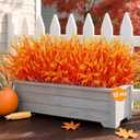 2 x Artificial Fake Plants Flowers for Outdoors Fall Decor, 12 Bundles Fall Leaves Faux Lavender Flowers for Autumn Decoration, Fake Shrubs UV Resistant Planter No Fade for Garden Porch Balcony(Orange)