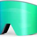 EXP VISION Ski/Snowboard Goggles, Magnetic Lens Snow Goggles with Anti-Fog & UV400 Protection for Men & Women (Gray Frame-green)