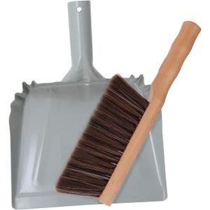 Metal Dust Pan and Brush Set Soft Bristle Wooden Broom Heavy Duty Pan Portable Size
