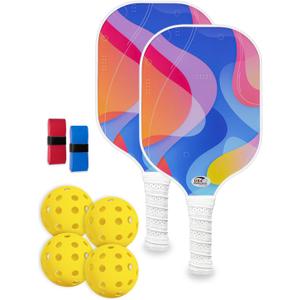 Pickleball Paddles Set of 2 with 4 Balls - USAPA Approved Fiberglass Surface, Lightweight, Non-Slip Grip - Premium Paddle Set for All Skill Levels Indoor & Outdoor (Sky Blue)