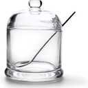 HillSpring Thick Glass Salt Cellar with Stainless Steel Spoon, Clear Container for Kosher, Sea, Himalayan Salt, Sugar, Pepper, Heavyweight Spices Jar, 10 oz (1, Transparent, Medium)