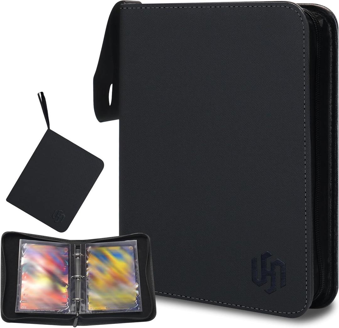 Jumbo Card Binder, HYMENEX 80 Pockets Trading Card Binder with 40 Removable Sleeves and Zipper for Jumbo Oversized Cards - Portable & Lightweight 5.9" x 8.1" (Size XL)
