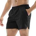 MIER Men's Workout Running Shorts Quick Dry Active 5 Inches Shorts with Pockets, Lightweight, Breathable (Medium, Black Without Zipper)
