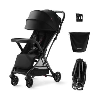 Momcozy ClickGo Lightweight Stroller, Compact Travel Stroller for Airplane with One-Click Fold, Baby Stroller and Toddler Stroller with Large Canopy for Kids from 0 Months, Extendable UPF50+ Canopy (Black)