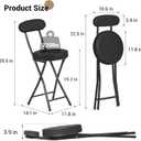 Cushioned Padded Folding Stools, Folding Bar Stool with Backrest, 220lb Capacity, 19 Inch Collapsible Round Portable Foldable Chair for Outdoor Indoor Kitchen Camping Fishing (Black, 2 Pack)