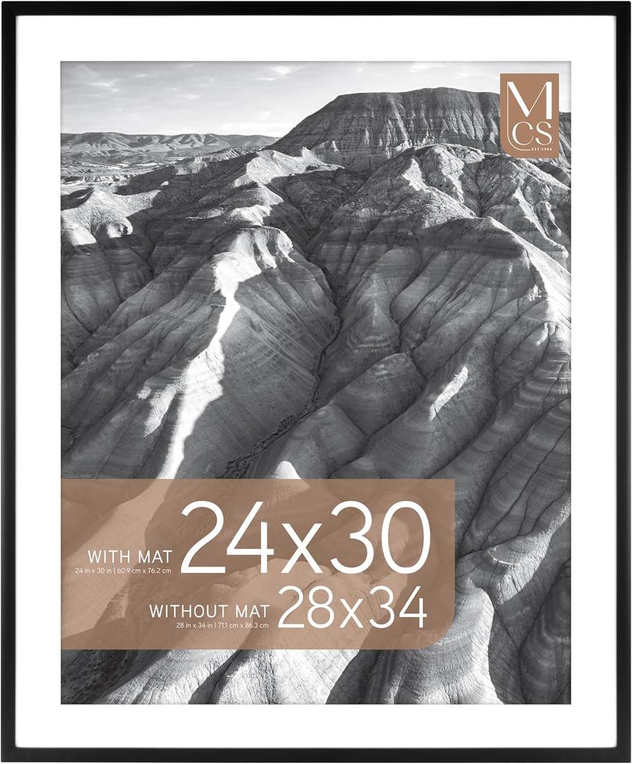 MCS Everline Collection 28x34 Matted Poster Frame with 24x30 Picture Display, Black Vertical & Horizontal Wall Hanging Large Frame for Photos, Posters & Art Prints (1-Pack)
