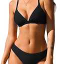 CUPSHE Bikini Set for Women Two Piece Swimsuits V Neck Low Rise Crisscross Back Self Tie Spaghetti Straps Size M