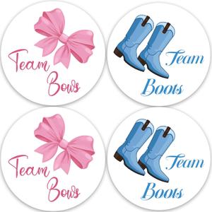 100pcs Gender Reveal Stickers, 2in Round Cute Team Bows Team Boots Gender Reveal Stickers Pink Bows Blue Boots Decals for Boy Girl Baby Party Supplies Decoration