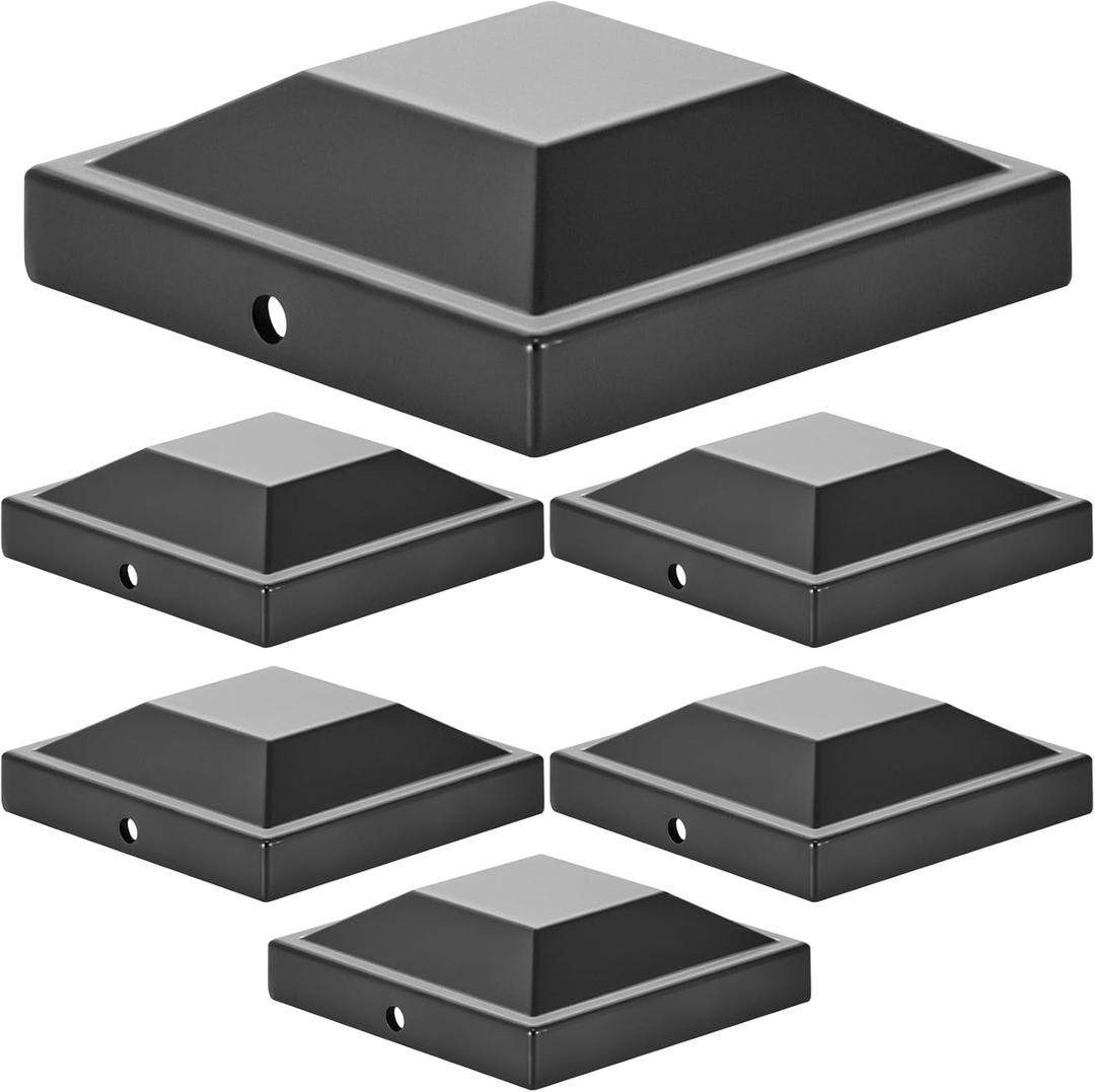 Dunzy 6 Pack Aluminum 3" x 3" Heavy Duty Post Caps for Actual 3" x 3" Metal Wood Fence Deck Corridors Mailbox Posts End Cover Black Spray Protection Post Topper Weatherproof Corrosion-Resistant