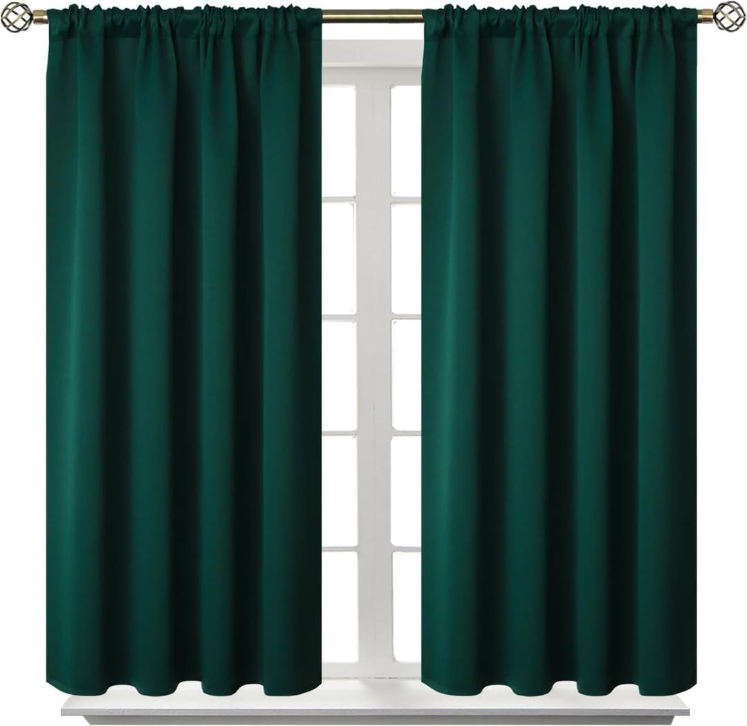 BGment Emerald Green Blackout Curtains 40 Inches Long for Bedroom Kitchen - Short Length Thermal Insulated Darpes with Rod Pocket Darkening for Bathroom Christmas, 2 Panels, 42 x 40 Inch