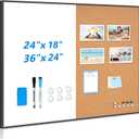 White Board Cork Board Combo, 24" x 18" Magnetic Dry Erase Board & Corkboard for Wall, Bulletin Board Vision Board for Home Office School, Black Aluminum Frame