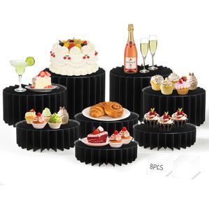 8Pack Buffet Risers Display Stands Foldable Food Risers for Buffet Table Tall Cake Cupcake Stands Cardboard Cylinder Stand Dessert Table Display Set for Catering Jewelry Wedding Party Decor (Black)