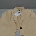 ELLEVEN Womens Cropped Blazer Business Casual Open Front Long Sleeve One Button Jacket (X-Small, Khaki)