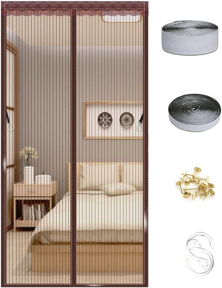 Costom Magnetic Screen Door Mesh, Self Sealing Closure No Gap, Anti-Insect Bug Mosquito Magnetic Door Curtain Net Fine Mesh Screen with Side Hook, Brown