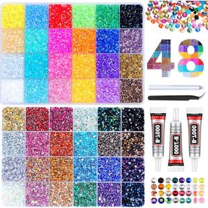 51000Pcs 48 Colors Bedazzler Kit with Rhinestones and Tools, 3mm Bling Bedazzle Gems for Crafting Flat Back Crystal Resin Jelly Rhinestones with 3pcs B7000 Glue for Book Clothes Shoes Decor
