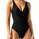 SUUKSESS Women Retro One Piece Swimsuit Sexy Tummy Control Bathing Suit Wrap Push Up Swimwear (Black,XL)