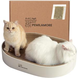 Extra Large Oval Cat Scratcher Lounge Bed - Heavy Duty Double-Sided Cardboard Scratching Pad, Modern White Cat Furniture & Sofa for Large Indoor Cats