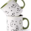 AmorArc 22 OZ Large Ceramic Coffee Mugs Set of 2, Oversized Mugs With Big Handle for Men Women Dad Mom, Big Mug With Textured Dogs Cats Patterns for Office & Home -Microwave Safe, 2 Pcs-Green