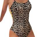 WDIRARA Women's Leopard Print One Piece Swimsuit Cut Out Backless Monokini Ring Linked Bathing Suit (Large, Yellow)