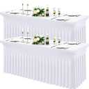 Moosfor Spandex Fitted 6FT Rectangle Tablecloth 2 Pack, Elastic Stretch Wrinkle Resistant Table Skirt, Washable Reusable Table Cover for Wedding, Banquet, Party, Events (White, 72Lx30Wx30H Inch)