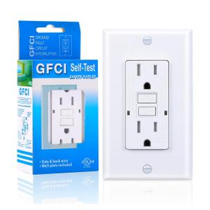 GFCI Outlet, Tamper-Resistant GFI Receptacle with LED Indicator, Self-Test Ground Fault Circuit Interrupter, Decorator Wall Plates and Screws Included, UL Listed, White (White, 12,5 A 1 Pack)