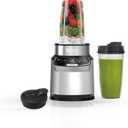 Ninja | Blender | Nutri Pro | Single Serve | For Smoothies, Salsa, Shakes and Frozen Drinks | Includes 2 Smoothie Cups & Lids | Crushes Ice, Fruit & Veggies |Silver | Auto Blend |BN401 