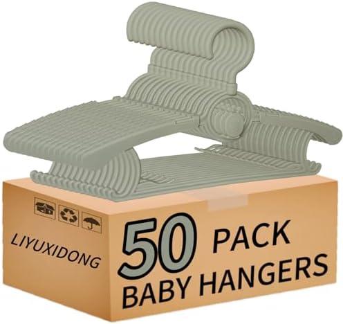 LIYUXIDONG Baby Hangers 50 pcs, 360° Swivel Hook, Adjustable Kids Hangers According to Clothing Size, Suitable for Babies and Children (Gray)