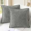 CaliTime Throw Pillow Covers Decorative 18 X 18 Inches Pack of 2 Cotton Thread Stitching Edges Solid Dyed Soft Chenille Cushion Cases for Couch Sofa Bed Living Room Farmhouse Medium Grey