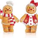 2 Pieces Christmas Gingerbread Decorations Christmas Resin Gingerbread Man Figurines with Chef Hat Candy Bow Scarf Gingerbread Table Decor Christmas Decor for Home Kitchen Mantel Decorations