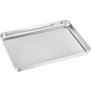 TeamFar Toaster Oven Pan, Stainless Steel Toaster Oven Tray Quarter Sheet Pan, 12.4x 9.7x1, Non Toxic & Healthy, Rust Free & Mirror Finish, Easy Clean & Dishwasher Safe