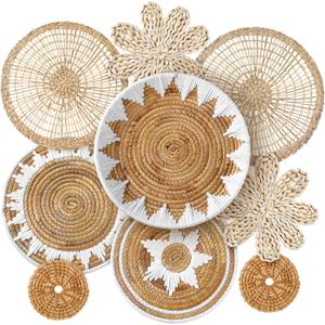 Xuhal 8 Pcs Boho Wall Basket Decor Decorative Bulrush Woven Basket Wall Decor Rustic Farmhouse Hanging Baskets for Kitchen Rustic Home Summer Decorations