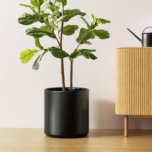 LE TAUCI 12 Inch Pot for Plants, Ceramic Planters for Indoor Plants, Mid-Century Modern Cylinder Flower Pots with Drainage Hole, Fits Fiddle Leaf Fig & Monstera, Home Decor, Black