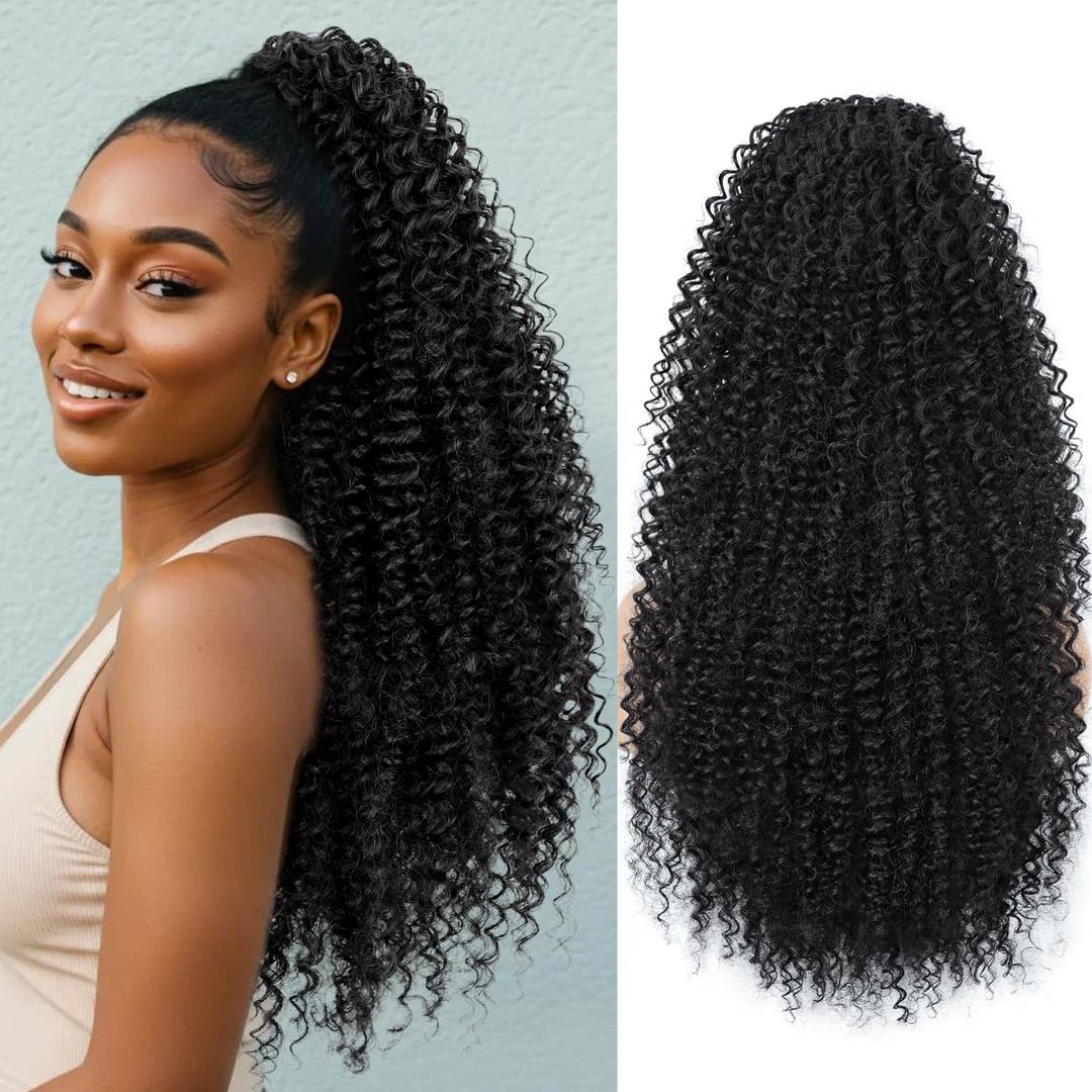 Drawstring Ponytail Extension Kinky Curly Pony Tails Hair Extensions 24 Inch Long Synthetic Curly Clip in Ponytail Hairpiece for Women